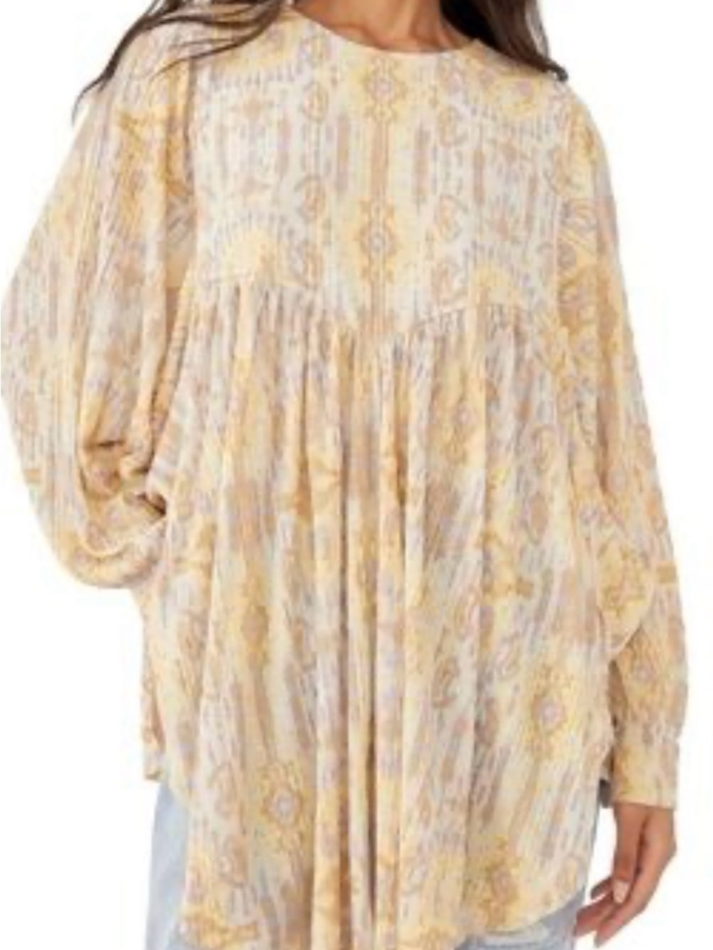 Free People Cream & Yellow Paisley Print Tunic